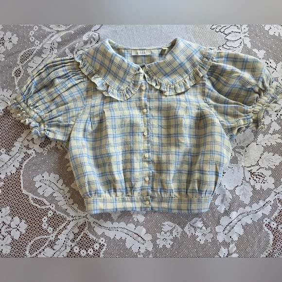 Dôen Sparrow Top In Blue Meadowlark Plaid Ramie Size Small - Picture 7 of 16